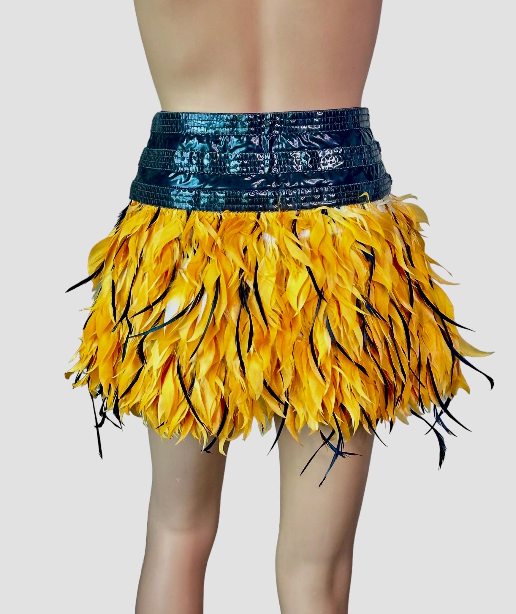 Roberto Cavalli Just Cavalli Feather Yellow Mini Skirt For Sale 2