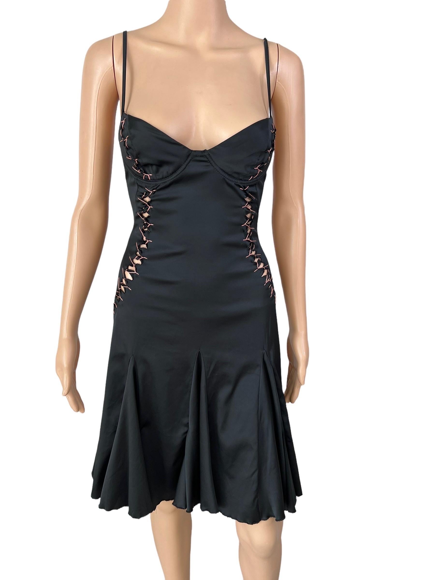 Women's Roberto Cavalli Just Cavalli Lace Up Cutout Bustier Black Mini Dress For Sale