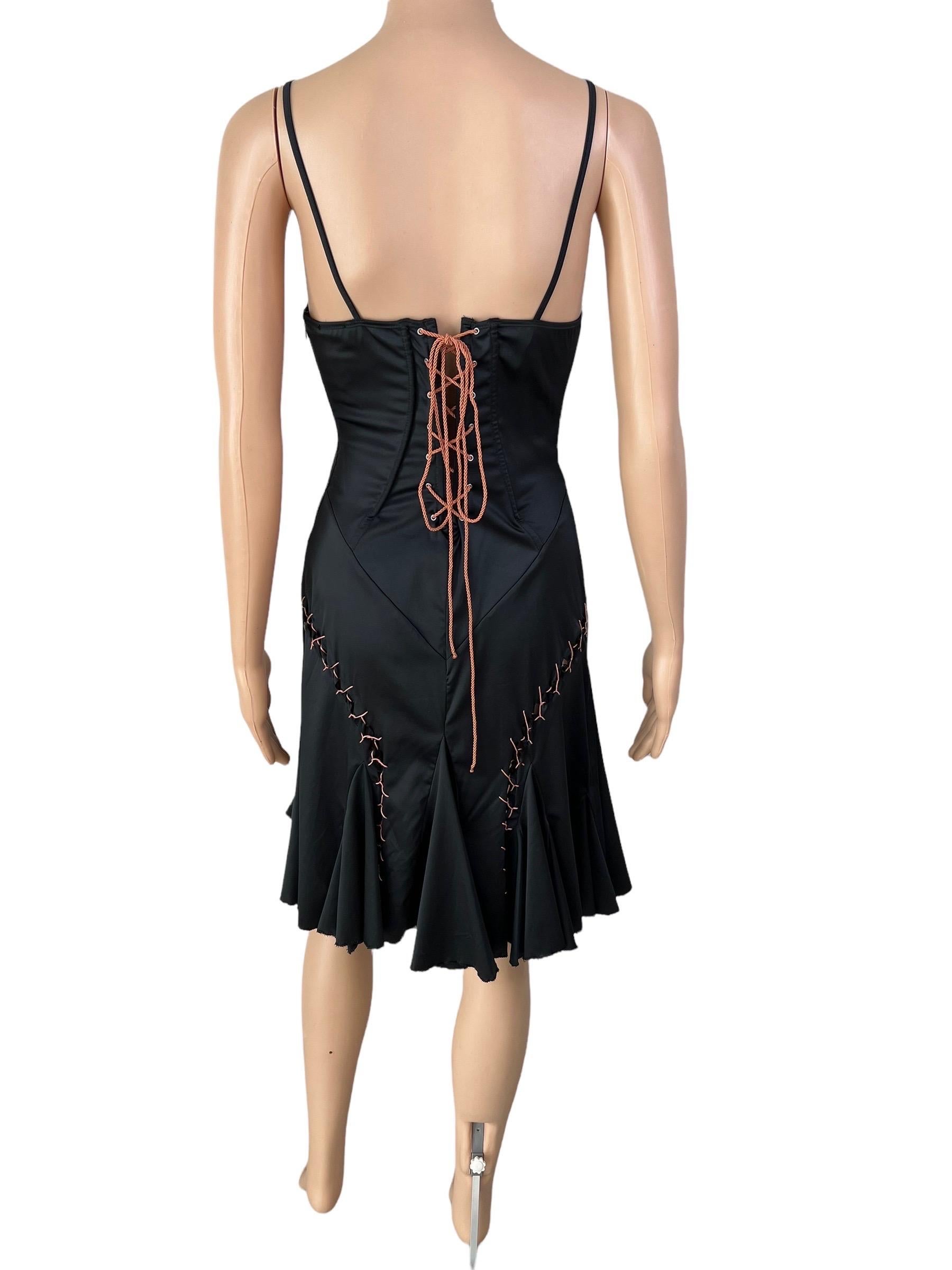 Roberto Cavalli Just Cavalli Lace Up Cutout Bustier Black Mini Dress For Sale 2