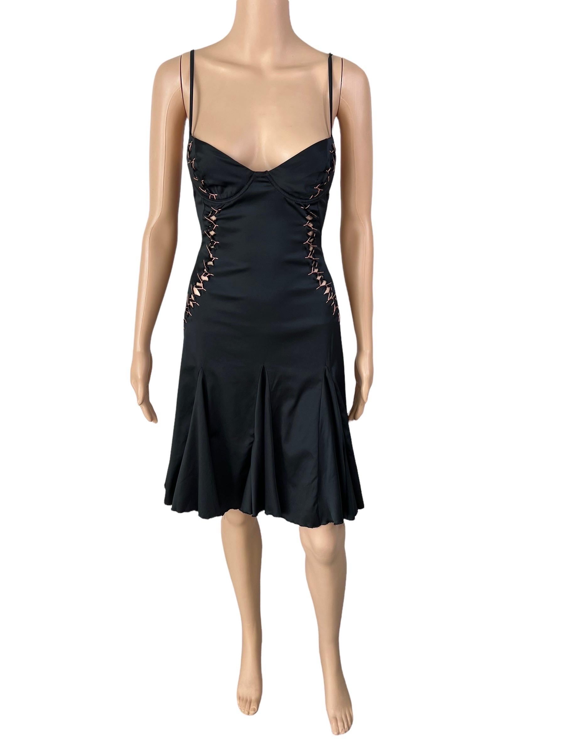 Roberto Cavalli Just Cavalli Lace Up Cutout Bustier Black Mini Dress For Sale 3