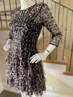 Roberto Cavalli Just Cavalli Leopard Print Dress w Faux Leather Bondage Straps