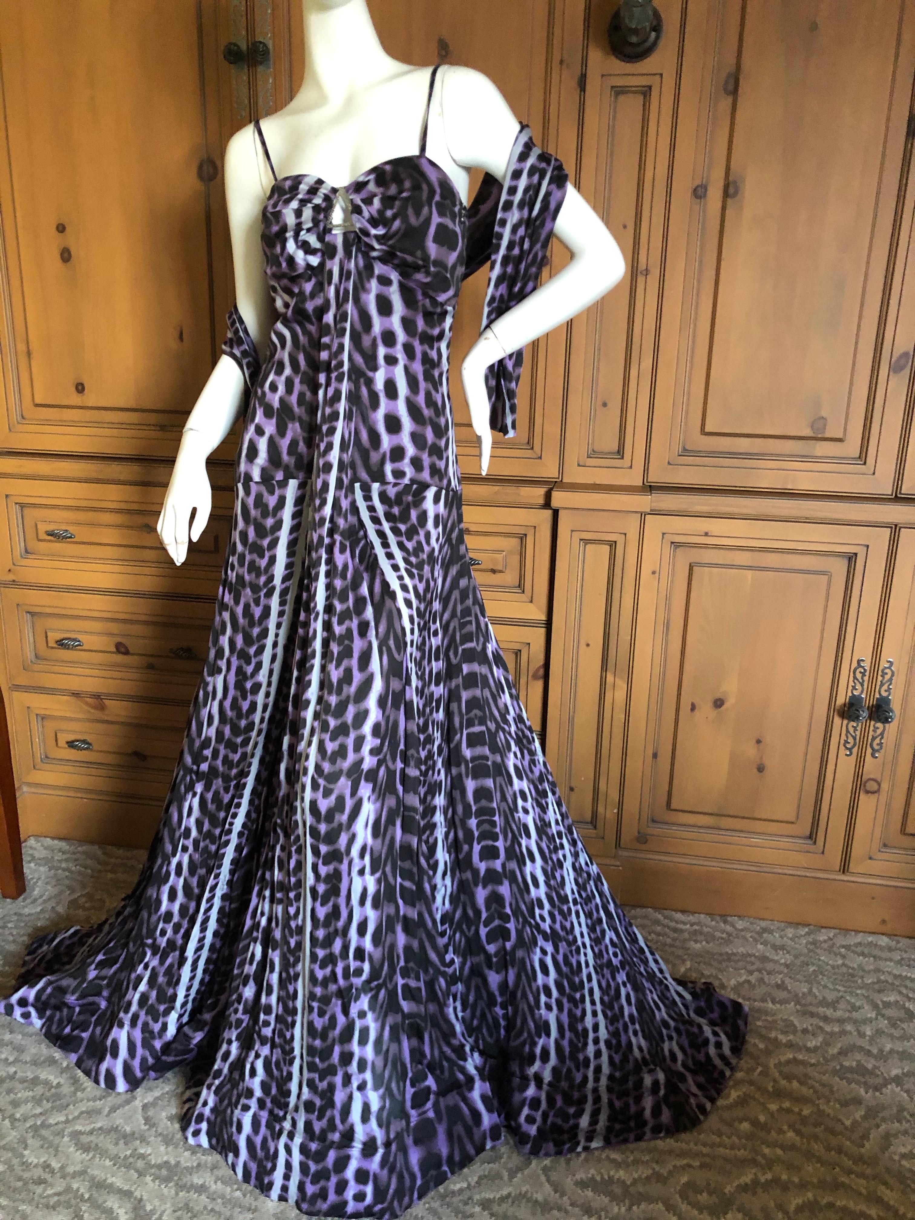 Black  Roberto Cavalli Just Cavalli Leopard Print Silk Evening Gown Long Weighted Hem  For Sale