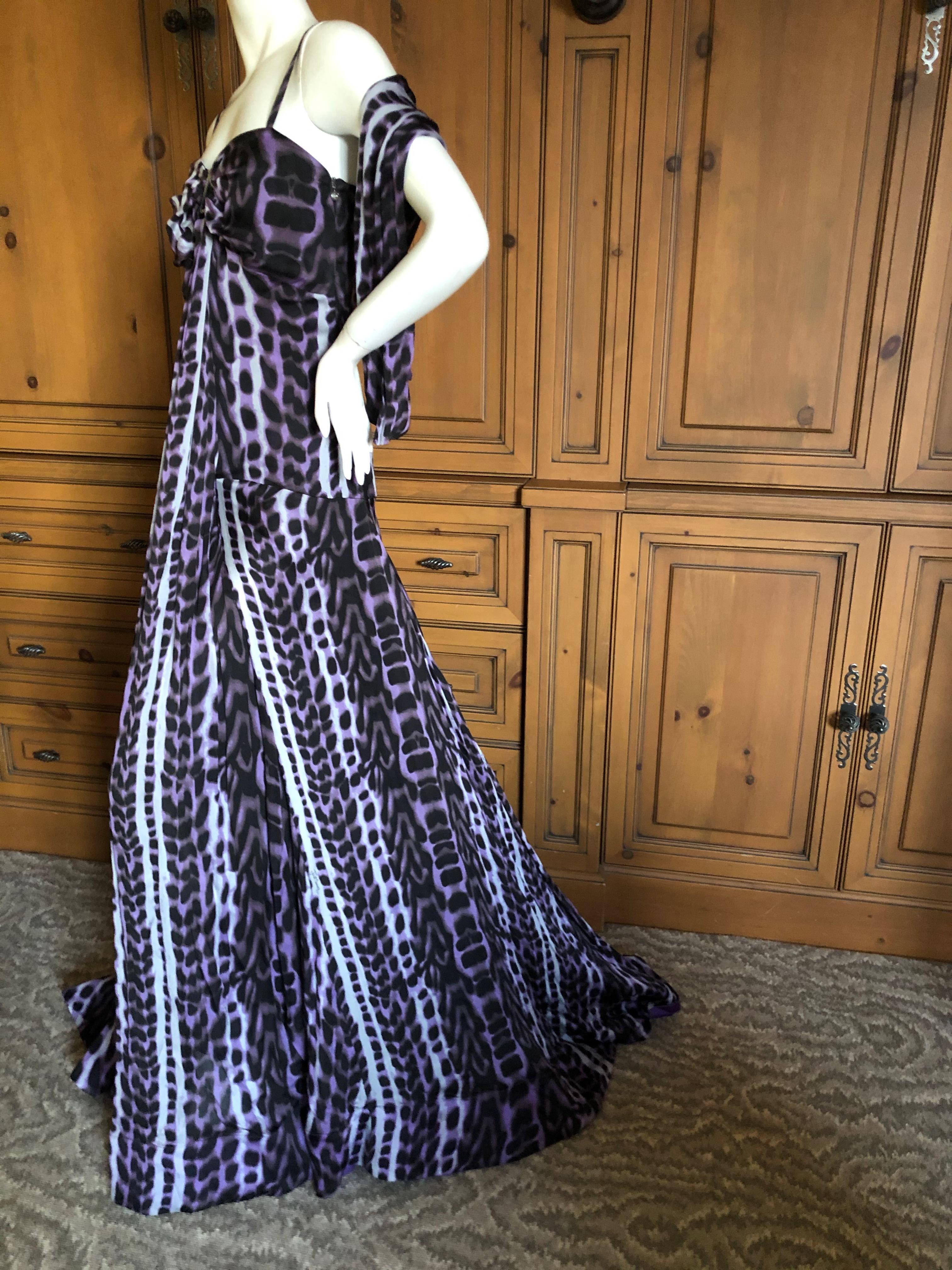 Women's  Roberto Cavalli Just Cavalli Leopard Print Silk Evening Gown Long Weighted Hem  For Sale