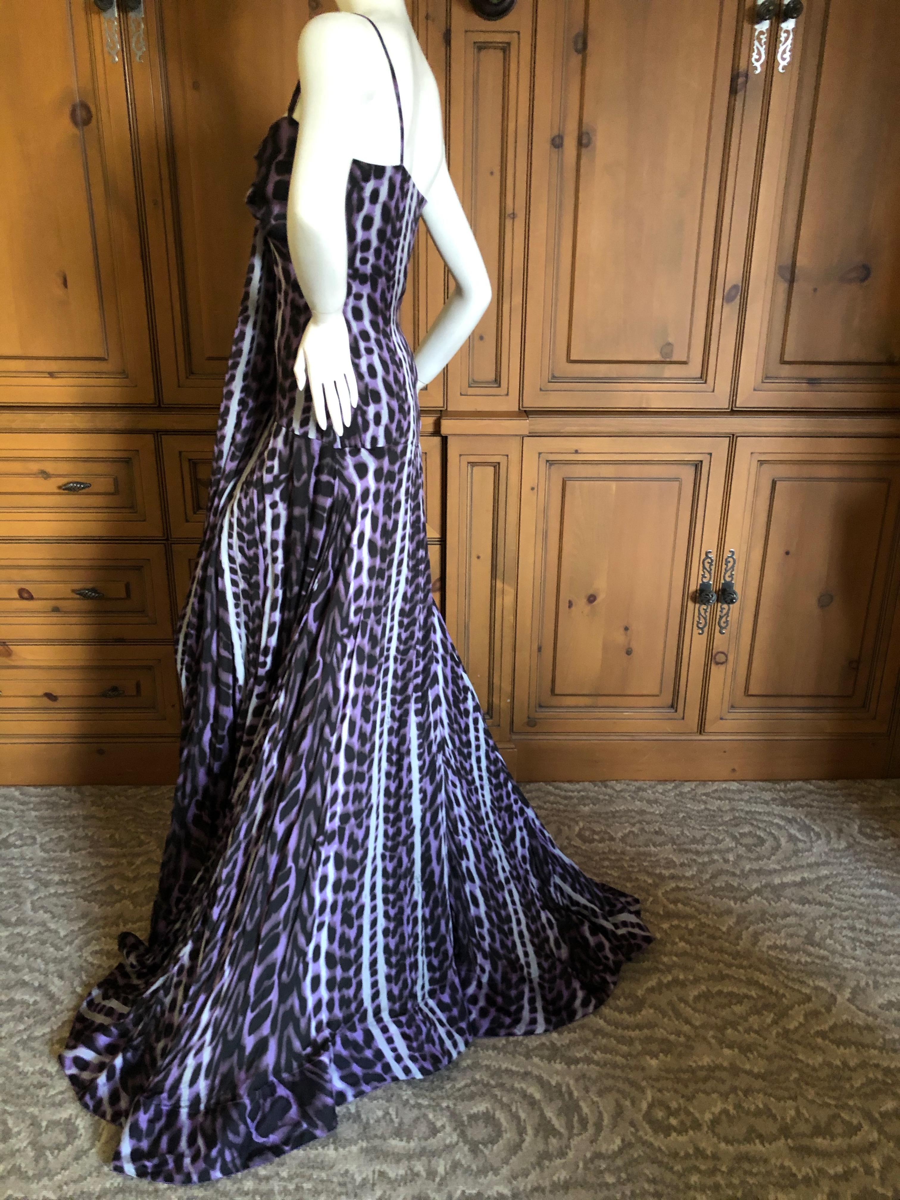  Roberto Cavalli Just Cavalli Leopard Print Silk Evening Gown Long Weighted Hem  For Sale 3