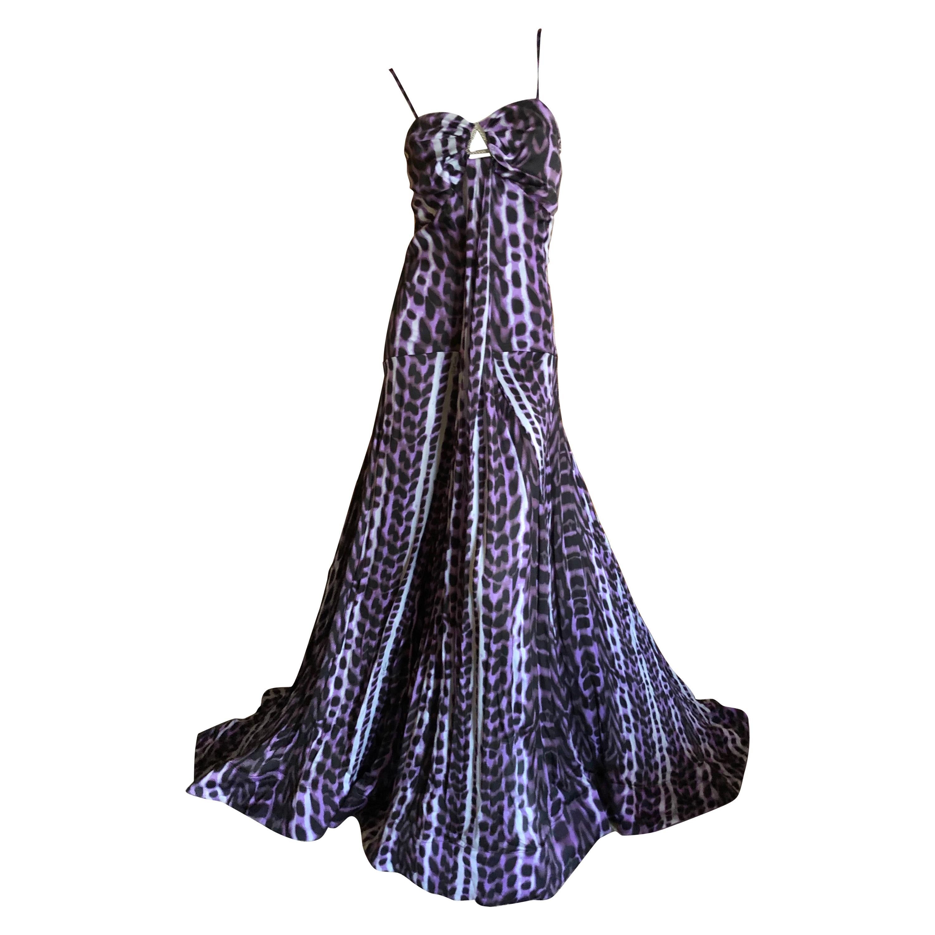  Roberto Cavalli Just Cavalli Leopard Print Silk Evening Gown Long Weighted Hem  For Sale