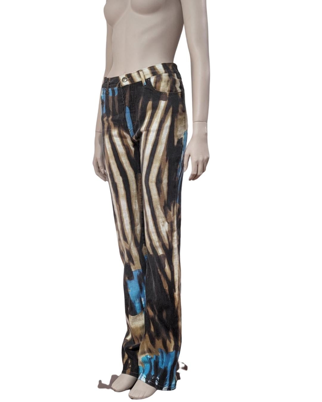 Roberto Cavalli - Just Cavalli line Abstract brown and turquoise pants In Good Condition For Sale In GOUVIEUX, FR