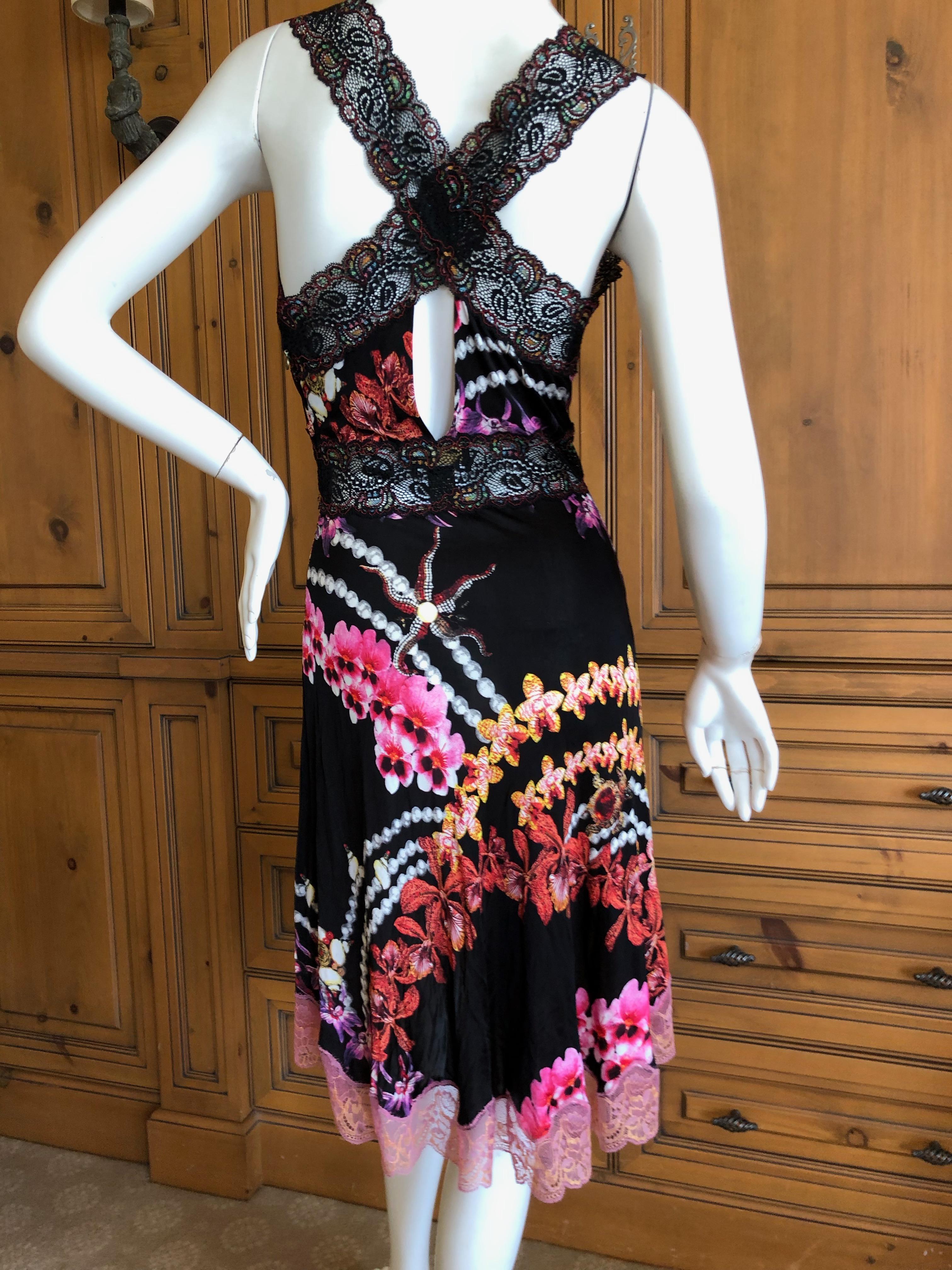 Roberto Cavalli Just Cavalli Orchid Print Lace Trim Racer Back Cocktail Dress
Size 42
Bust 35