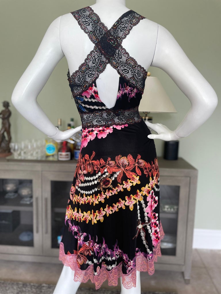 Roberto Cavalli Just Cavalli Orchid Print Lace Trim Racer