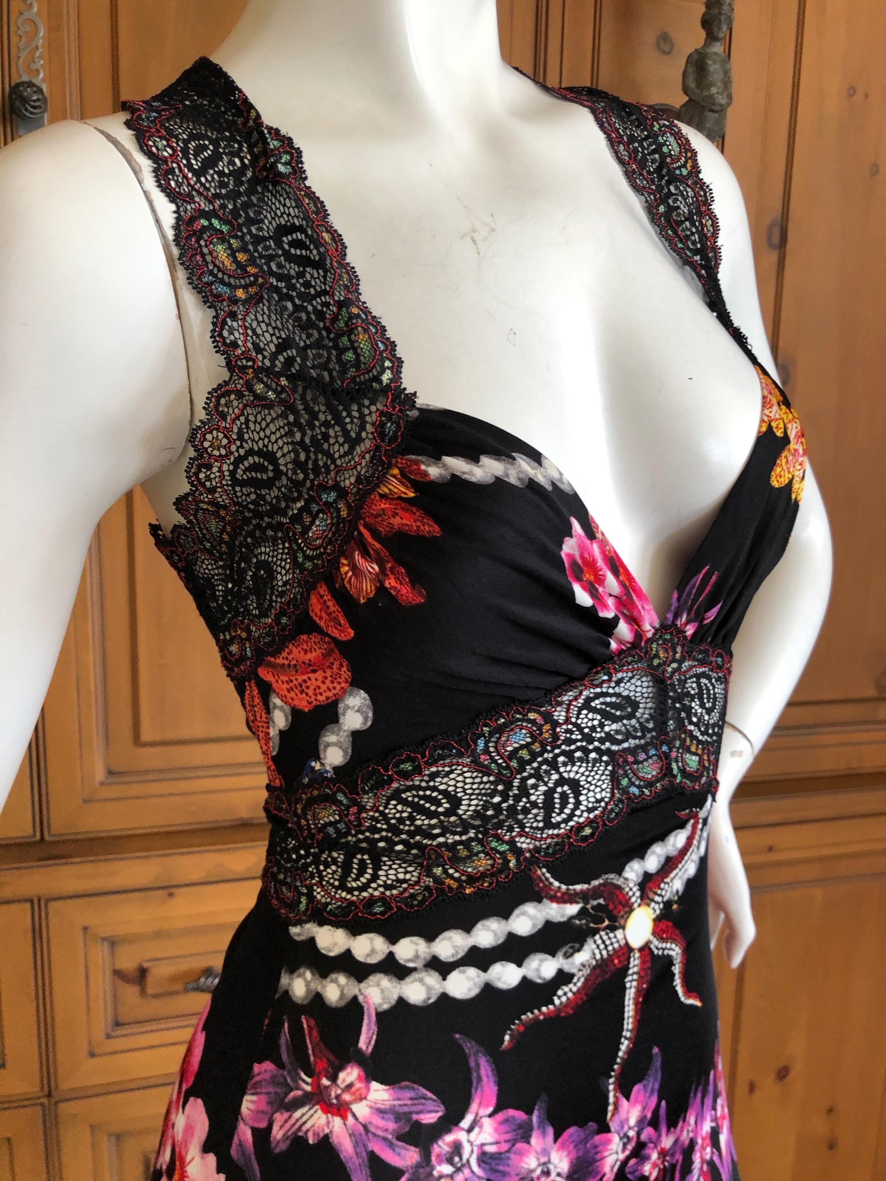 Women's or Men's Roberto Cavalli Just Cavalli Orchid Print Lace Trim Racer Back Cocktail Dress For Sale