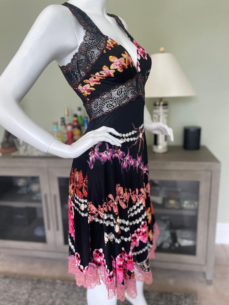 Roberto Cavalli Just Cavalli Orchid Print Lace Trim Racer