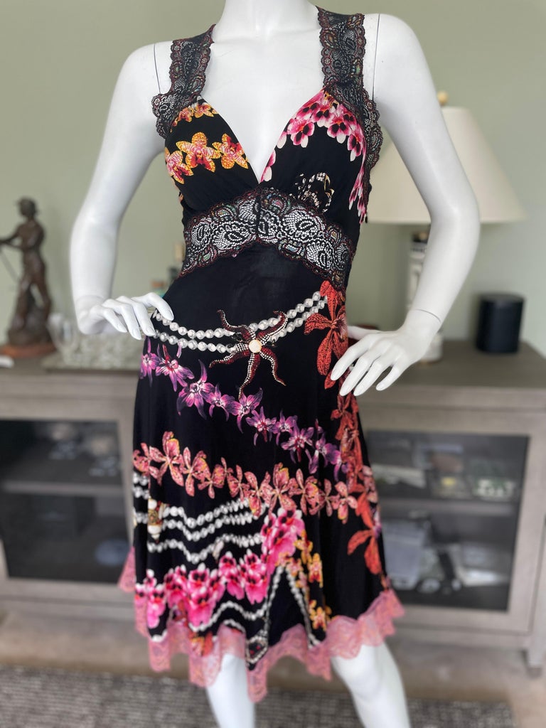 Roberto Cavalli Just Cavalli Orchid Print Lace Trim Racer Back