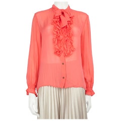 Roberto Cavalli Just Cavalli Pink Ruffle Trim Sheer Blouse Size L