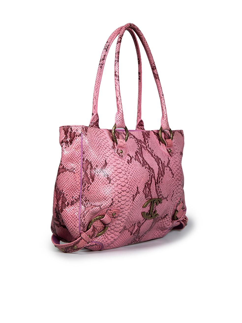 CONDITION is Very good. Minimal wear to bag is evident. Minimal wear to buckle edges at base corners on this used Roberto Cavalli Just Cavalli designer resale item.
 
 
 
 Details
 
 
 Pink
 
 Leather
 
 Medium shoulder bag
 
 Snakeskin embossed