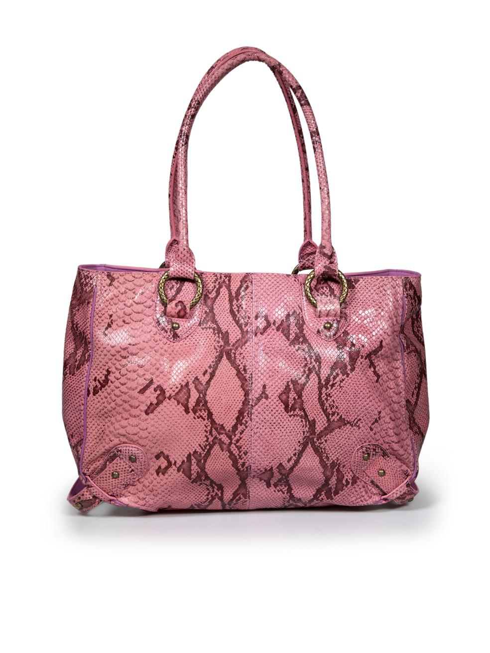Roberto Cavalli Just Cavalli Pink Snake Embossed Leather Shoulder Bag In Good Condition In London, GB