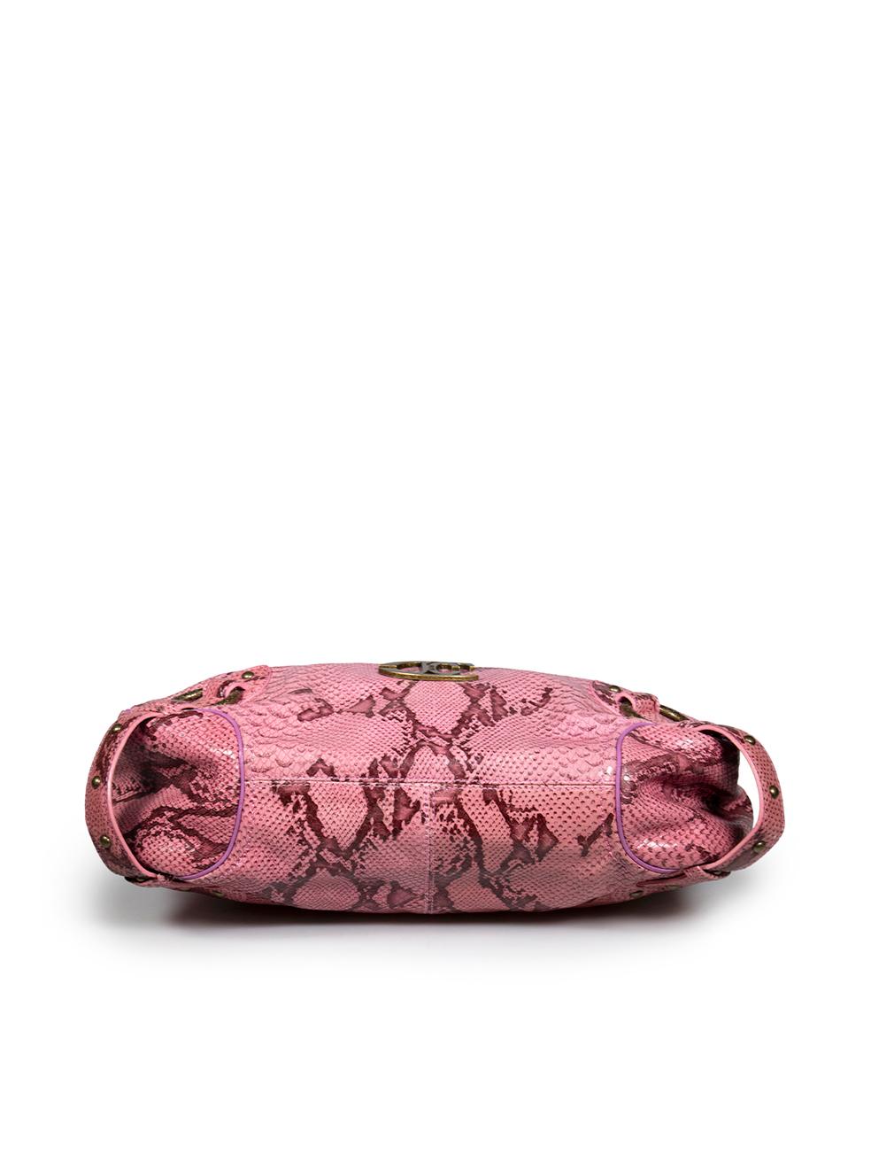 Women's Roberto Cavalli Just Cavalli Pink Snake Embossed Leather Shoulder Bag
