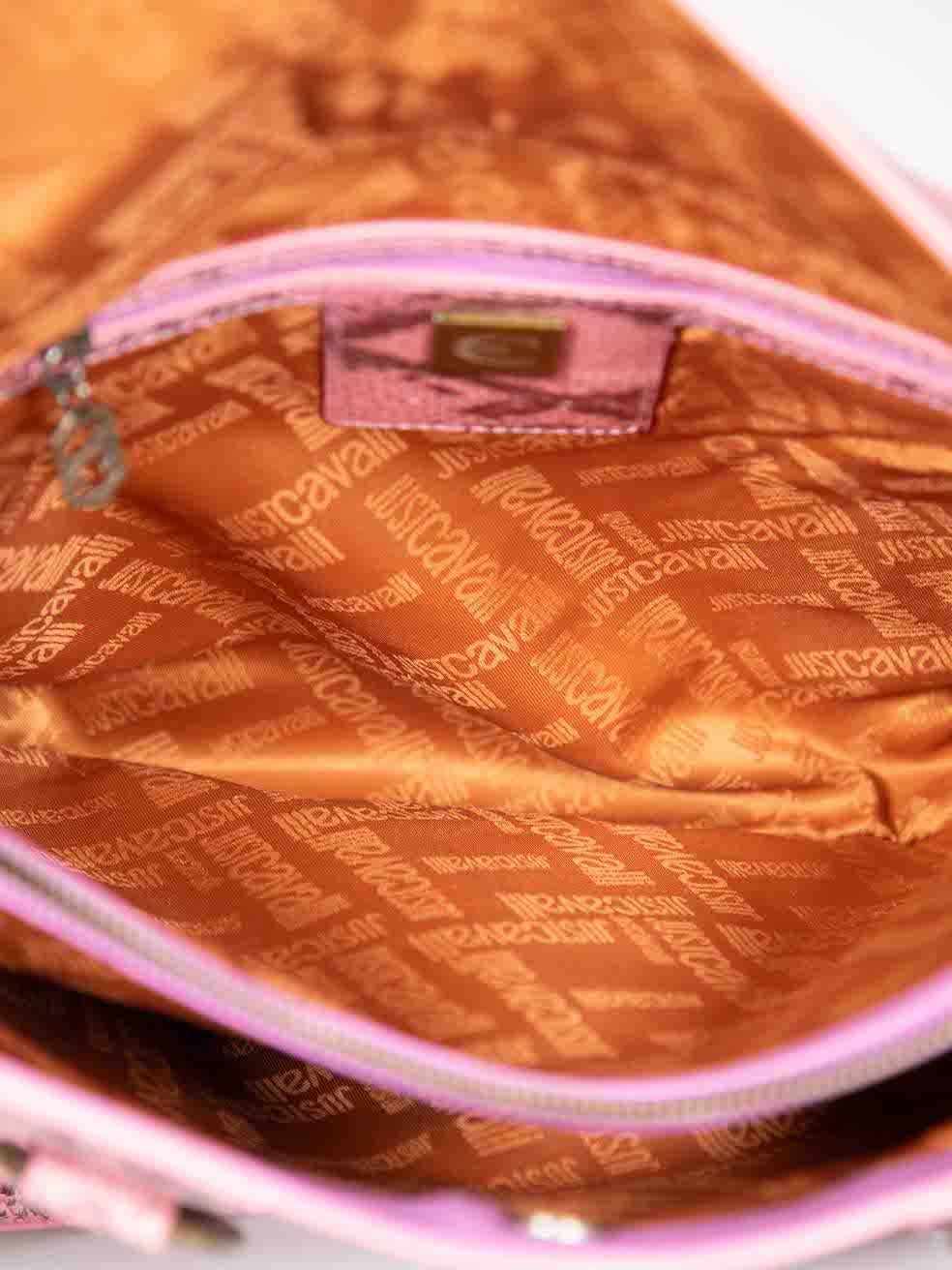 Roberto Cavalli Just Cavalli Pink Snake Embossed Leather Shoulder Bag 1