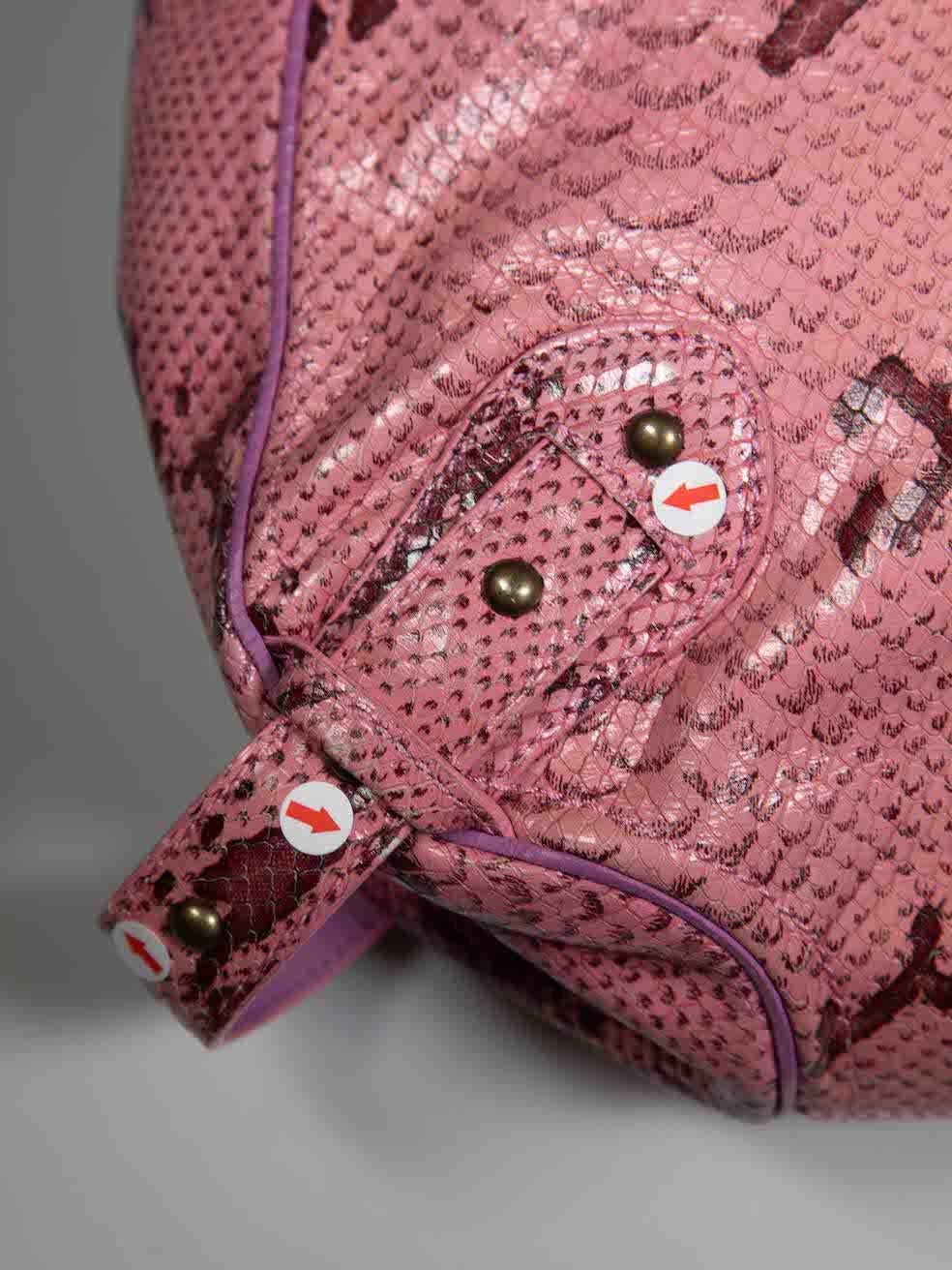 Roberto Cavalli Just Cavalli Pink Snake Embossed Leather Shoulder Bag 2
