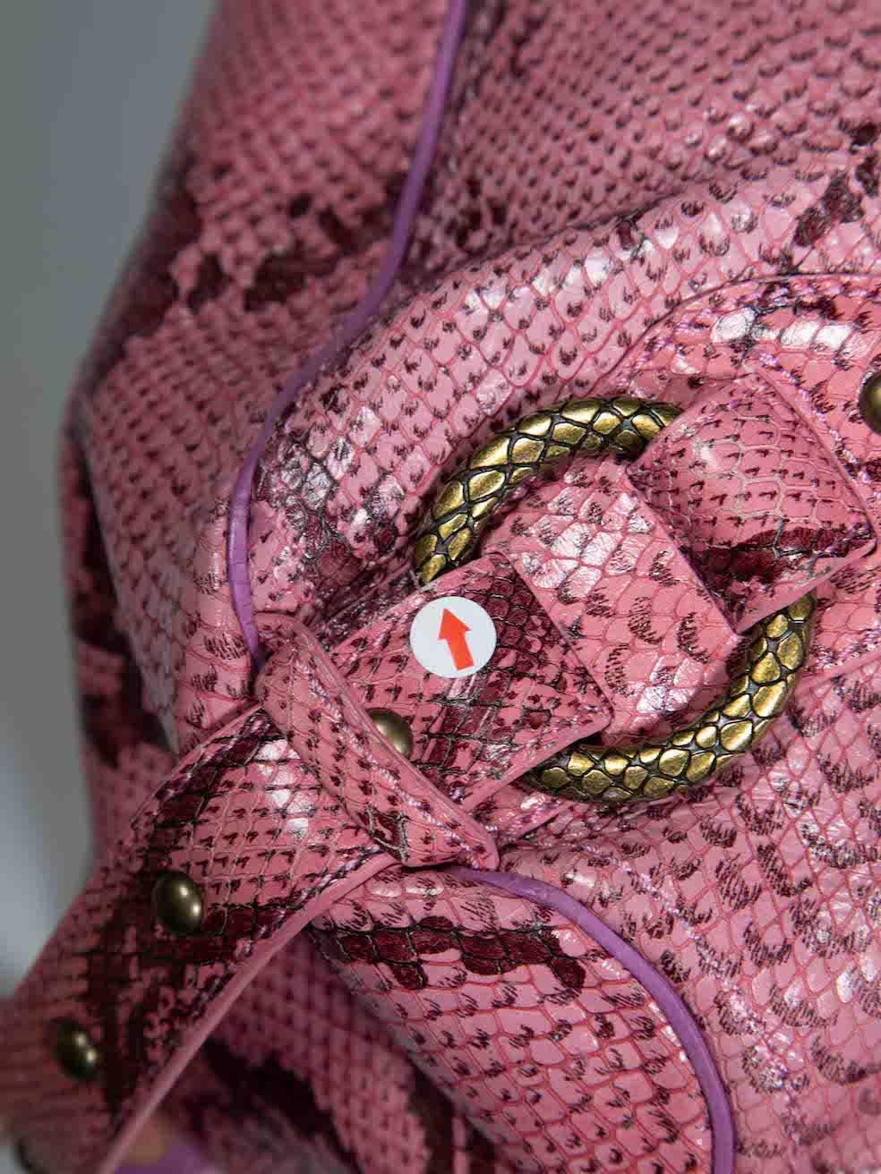 Roberto Cavalli Just Cavalli Pink Snake Embossed Leather Shoulder Bag 3