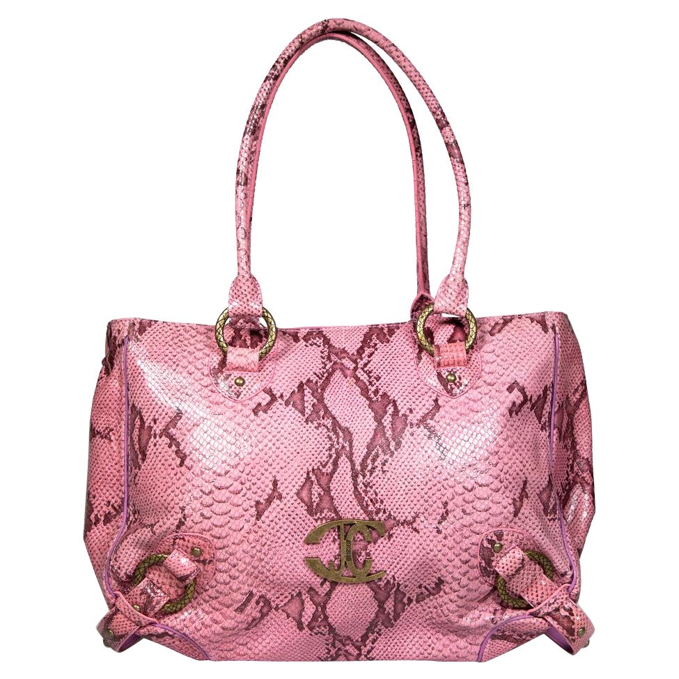 Roberto Cavalli Just Cavalli Pink Snake Embossed Leather Shoulder Bag
