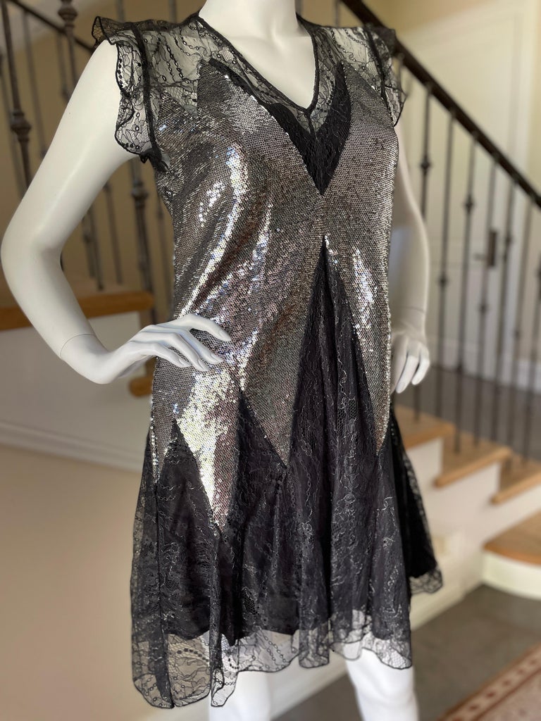 Roberto Cavalli Just Cavalli Silver Sequin Sheer Lace Cocktail Dress ...