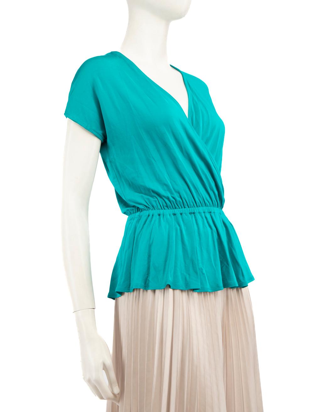 Roberto Cavalli Just Cavalli Turquoise V-Neck Ruch Detail Top Size L ...