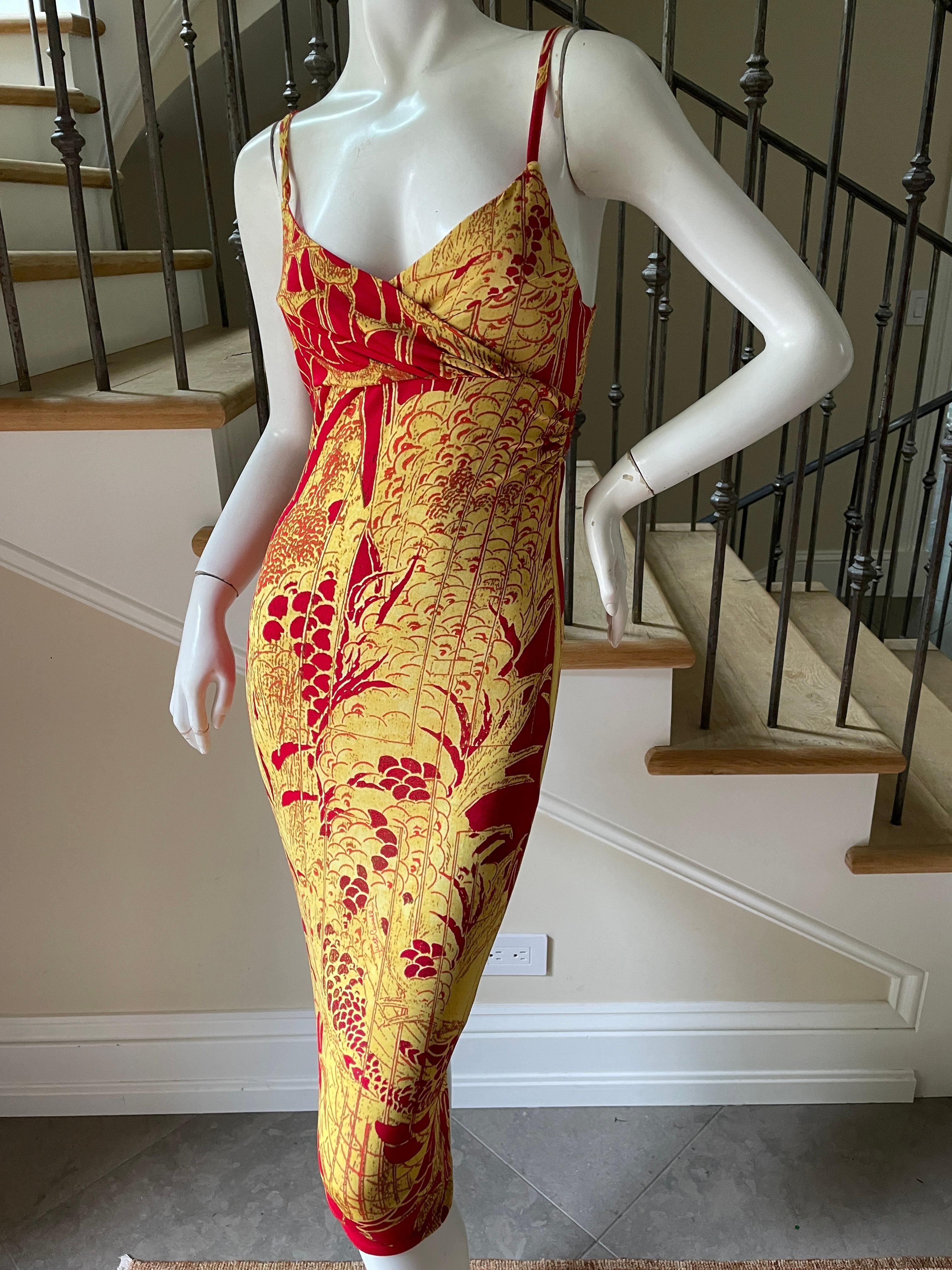 Roberto Cavalli Just Cavalli Vintage Aubrey Beardsley Salome Peacock Print Dress In Excellent Condition For Sale In Cloverdale, CA