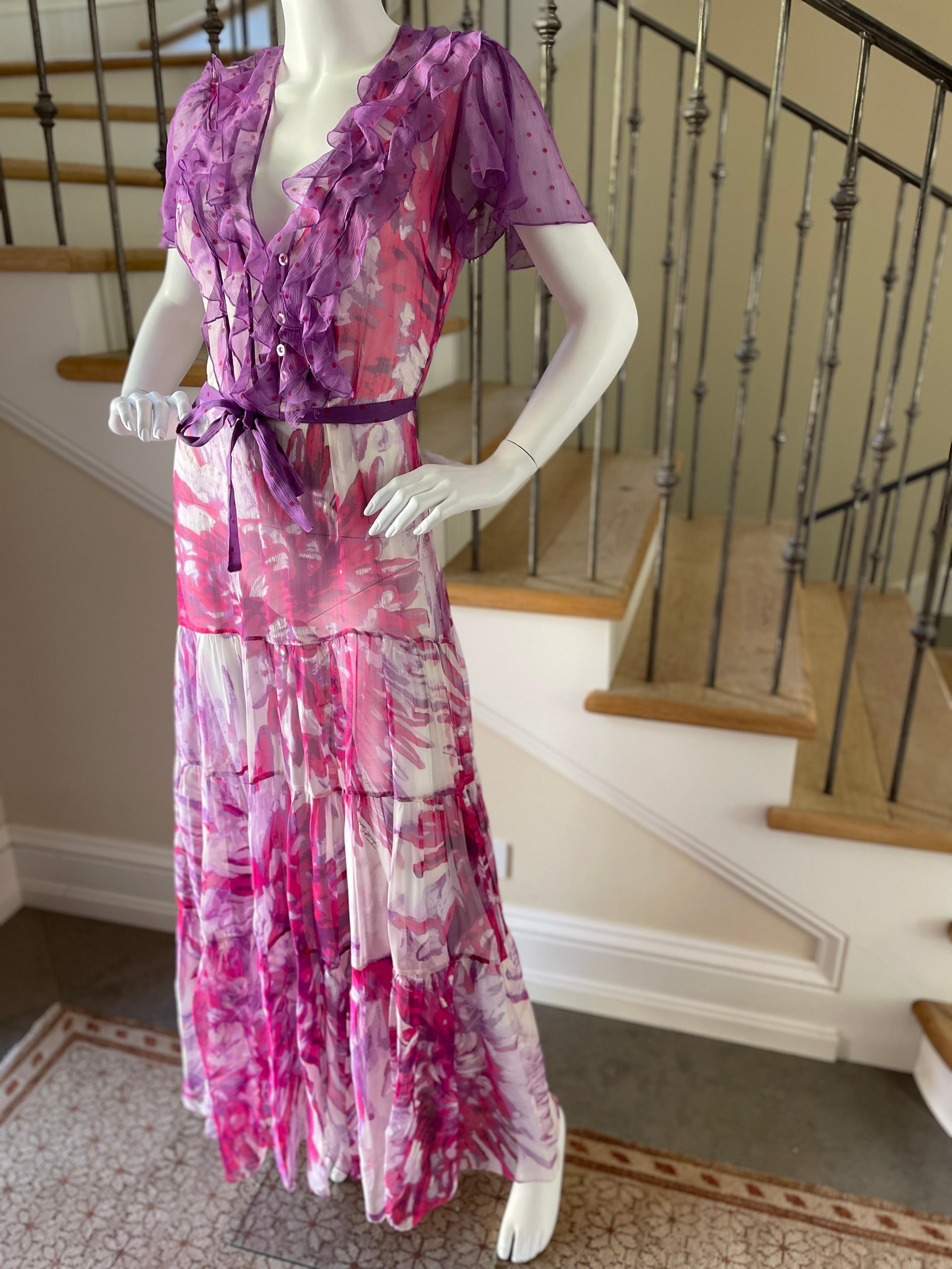 Roberto Cavalli Just Cavalli Vintage Sheer Silk Chiffon Dress with Flutter Sleeves
 Appx Size 40,no size label
 Bust 42