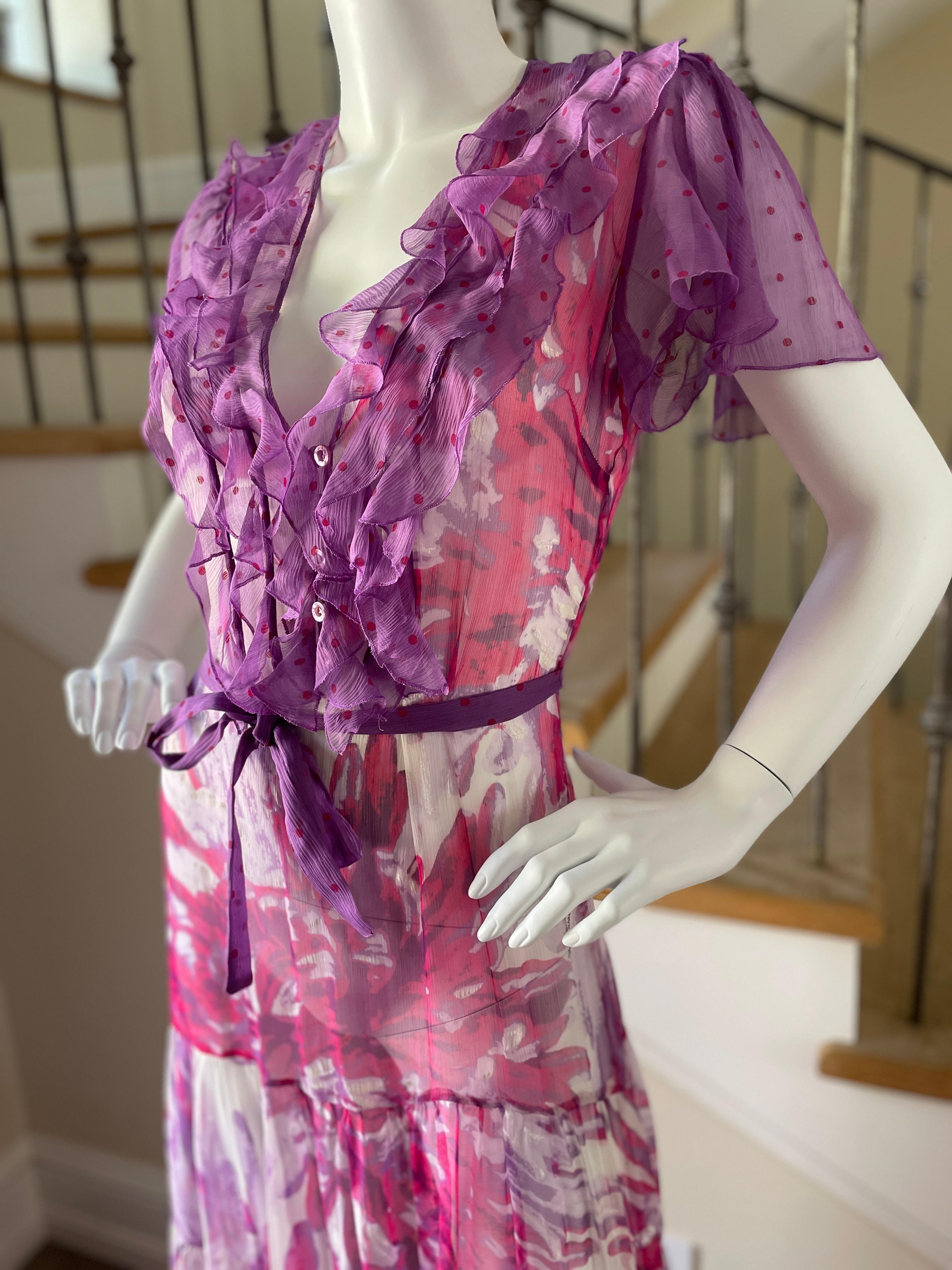 Pink Roberto Cavalli Just Cavalli Vintage Sheer Silk Chiffon Dress w Flutter Sleeves For Sale