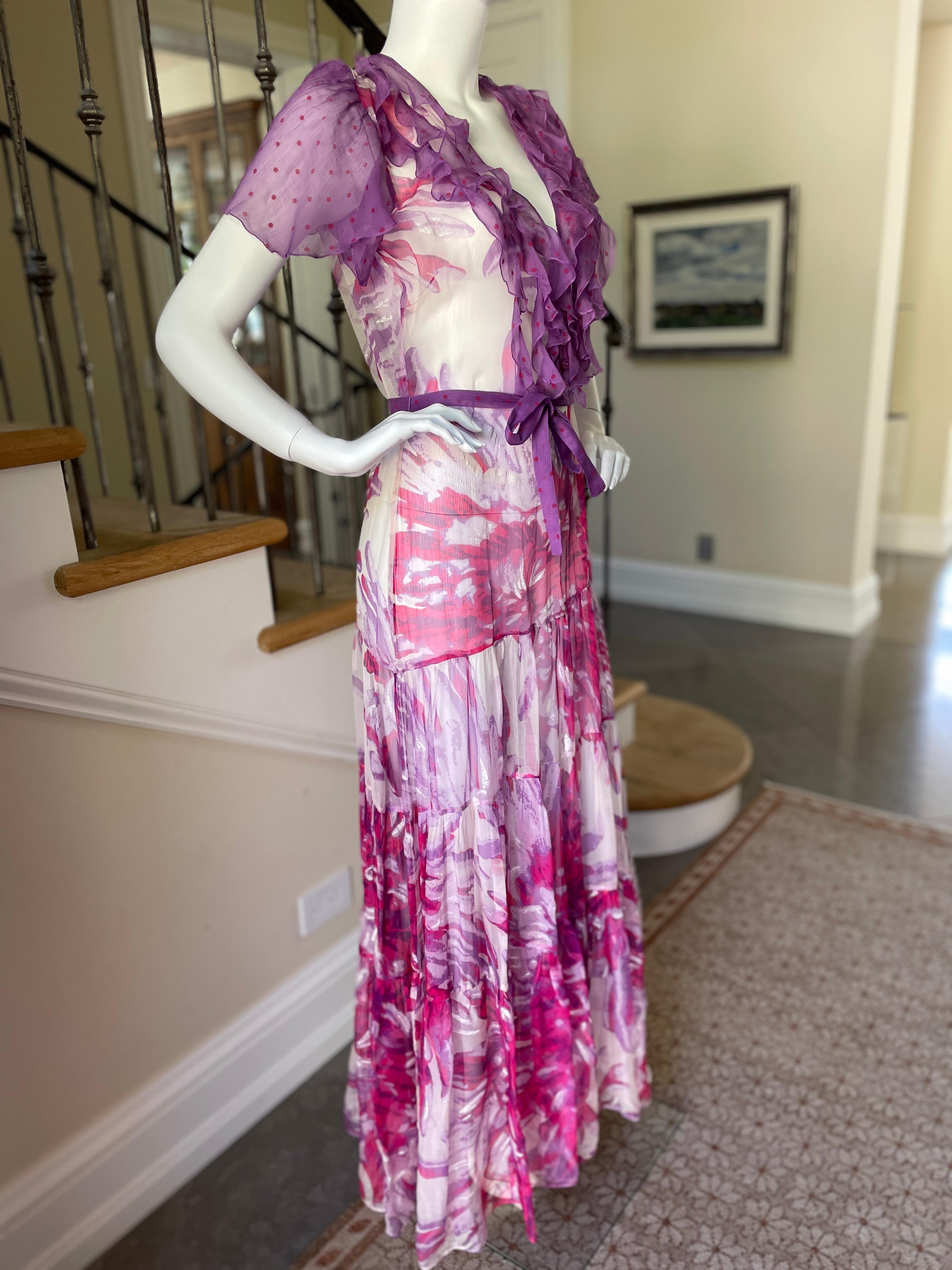 Women's or Men's Roberto Cavalli Just Cavalli Vintage Sheer Silk Chiffon Dress w Flutter Sleeves For Sale