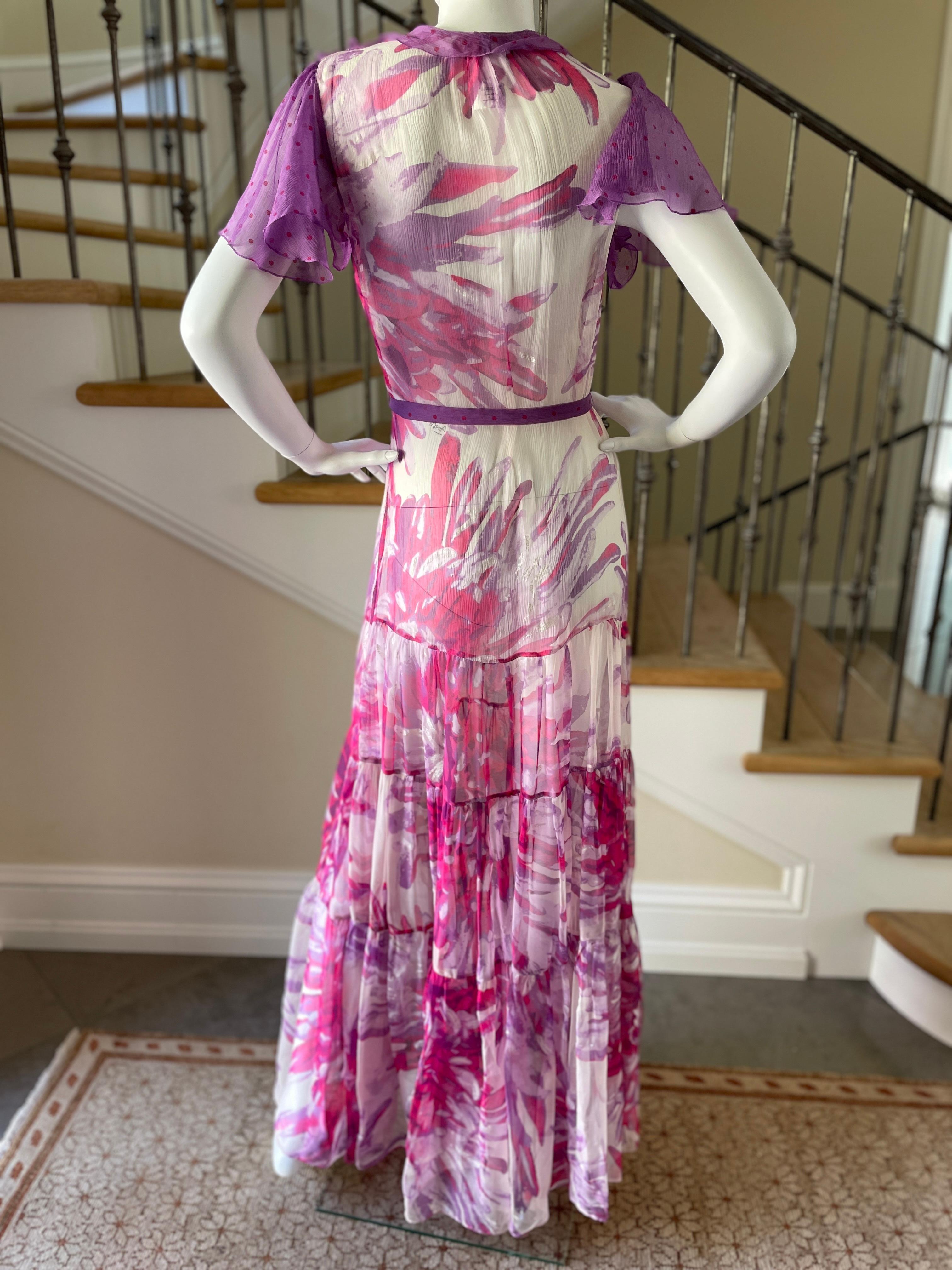 Roberto Cavalli Just Cavalli Vintage Sheer Silk Chiffon Dress w Flutter Sleeves For Sale 1