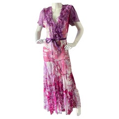 Roberto Cavalli Just Cavalli Vintage Sheer Silk Chiffon Dress w Flutter Sleeves