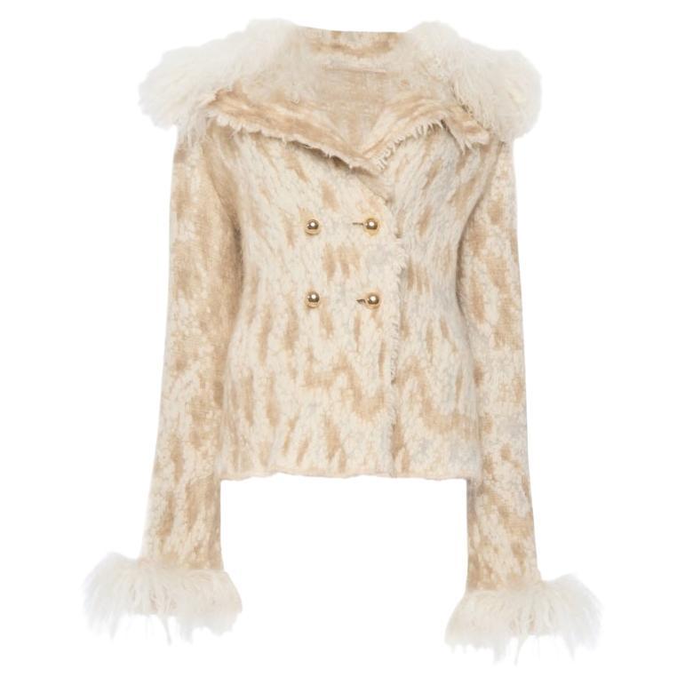 Roberto Cavalli Knit Jacket with Monglian Fur Collar For Sale