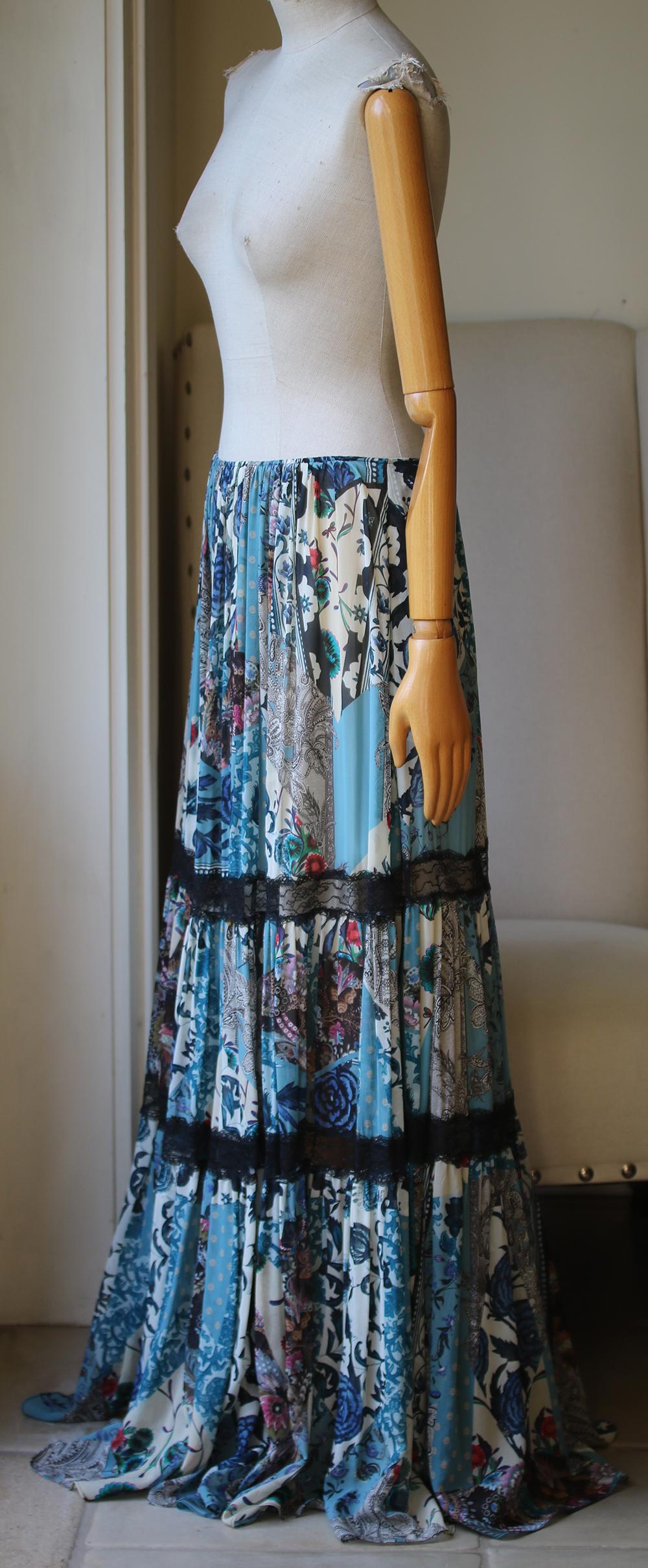 Roberto Cavalli Lace-Trimmed Printed Silk-Chiffon Maxi Skirt For Sale ...