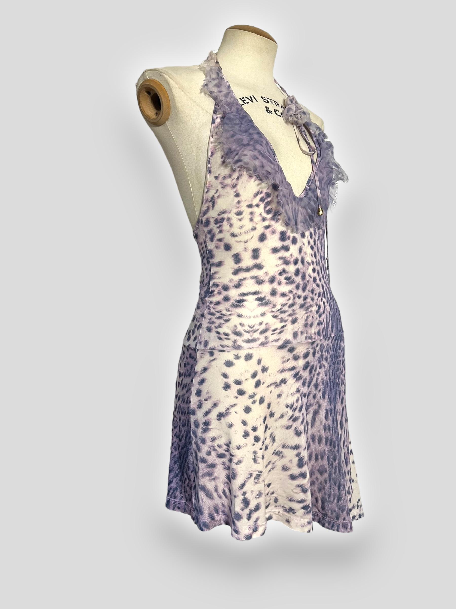 Gray Roberto Cavalli Lavender Animal Print Halter Dress, Spring/Summer 2000 For Sale