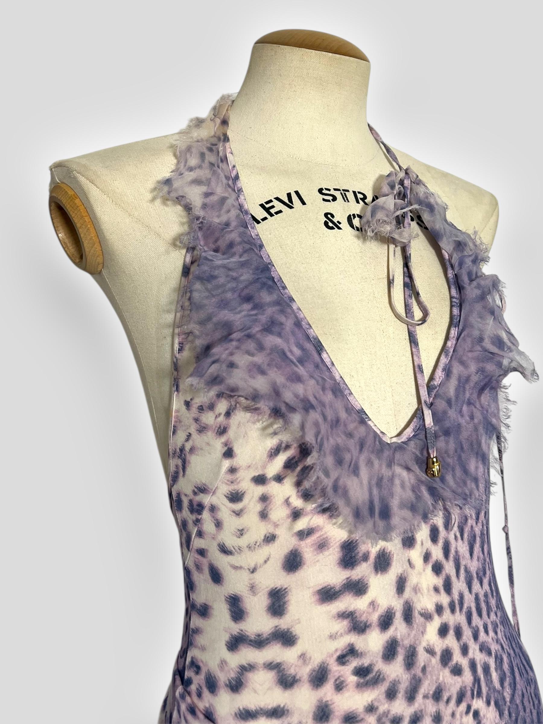 Roberto Cavalli Lavender Animal Print Halter Dress, Spring/Summer 2000 In Good Condition For Sale In CAPELLE AAN DEN IJSSEL, ZH