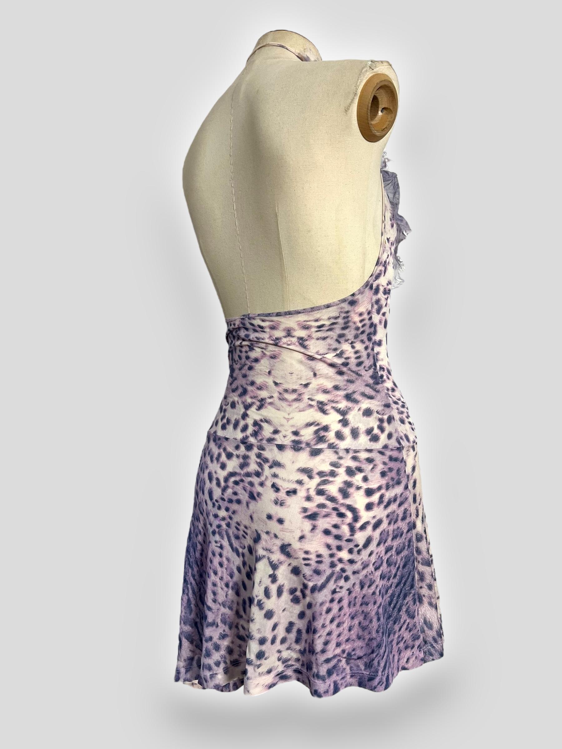 Women's Roberto Cavalli Lavender Animal Print Halter Dress, Spring/Summer 2000 For Sale