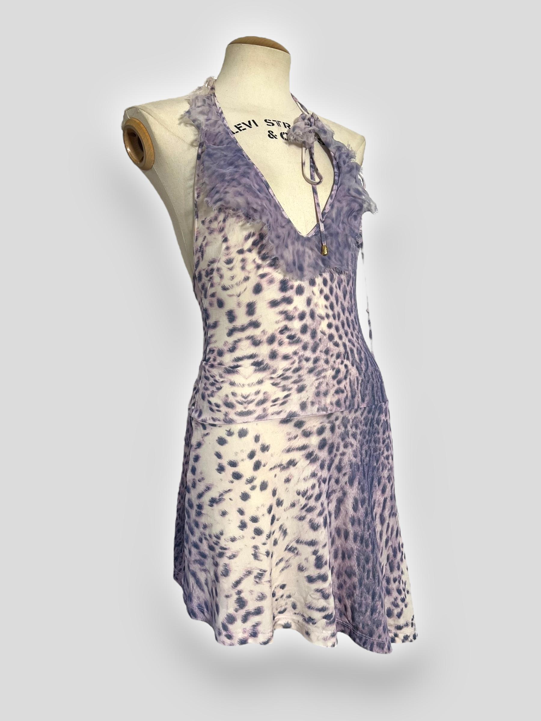 Roberto Cavalli Lavender Animal Print Halter Dress, Spring/Summer 2000 For Sale 1