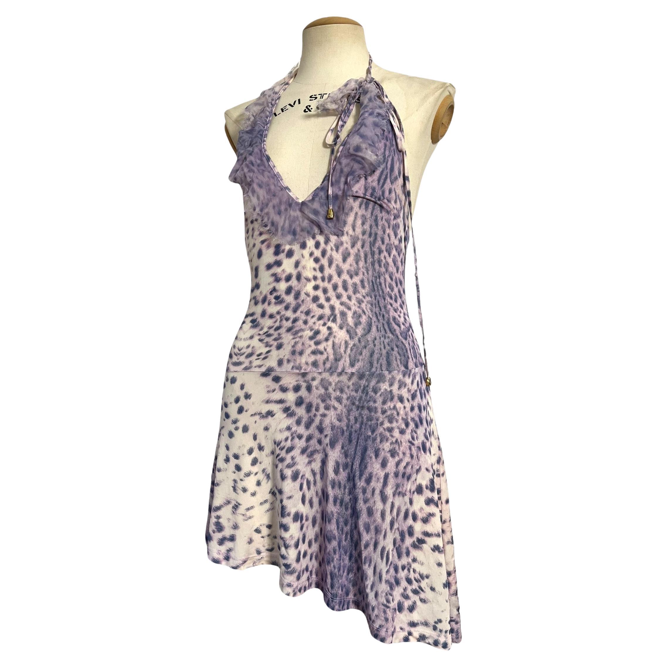 Roberto Cavalli Lavender Animal Print Halter Dress, Spring/Summer 2000 For Sale