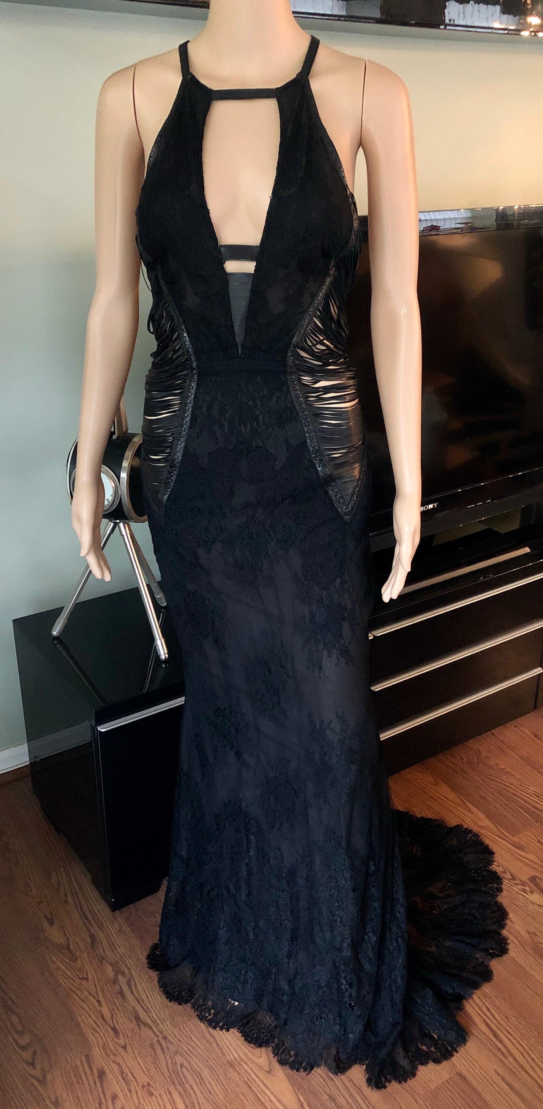 Roberto Cavalli S/S 2013 Leather Cutout Open Back Black Evening Dress Gown For Sale 1