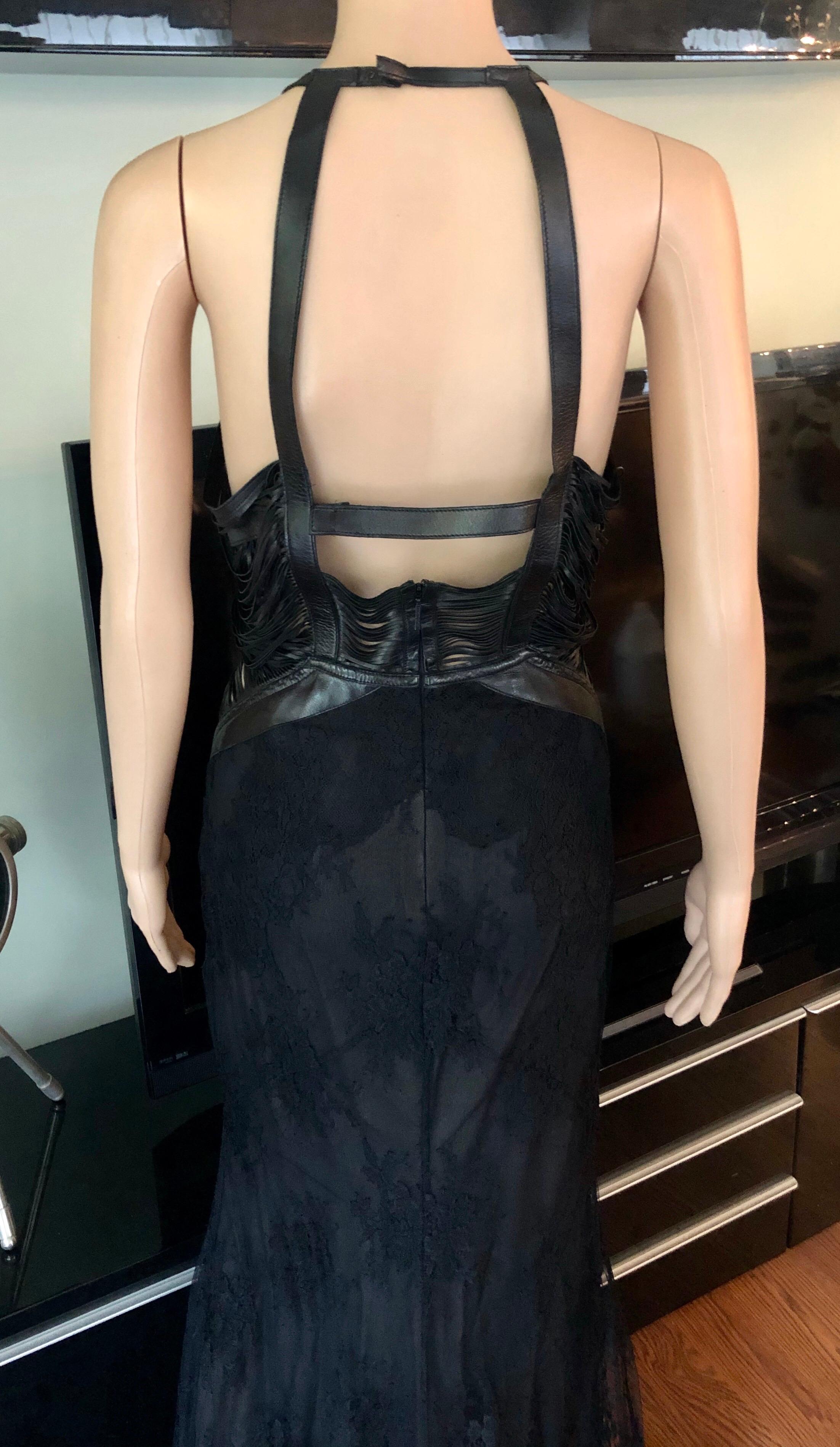 Roberto Cavalli S/S 2013 Leather Cutout Open Back Black Evening Dress Gown For Sale 4