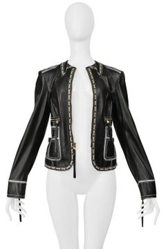 Roberto Cavalli Leather Jacket With White Lace Detailing