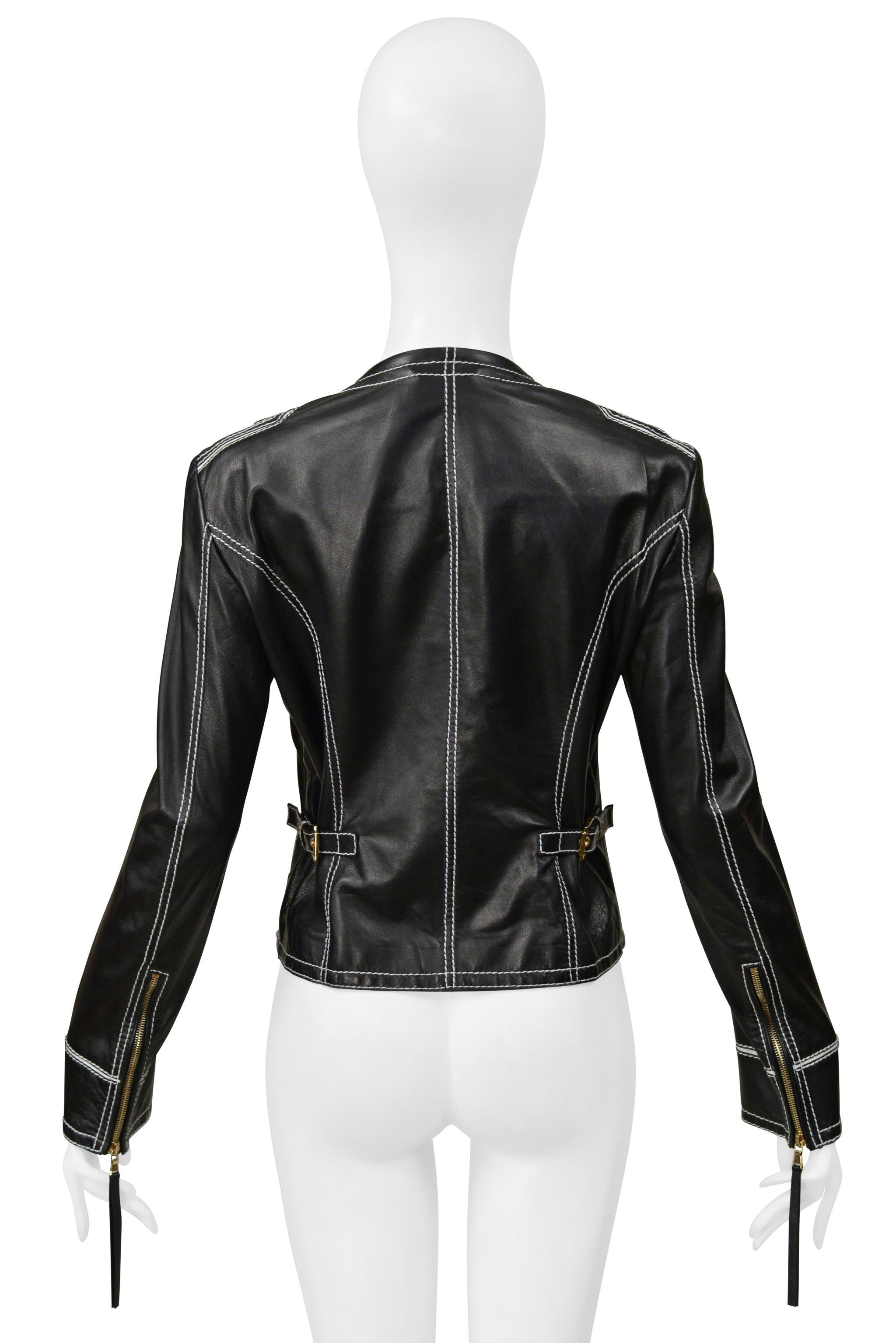 Donna Roberto Cavalli Leather Jacket With White Lace Detailing in vendita