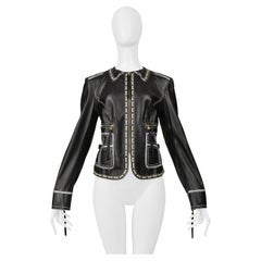Roberto Cavalli Leather Jacket With White Lace Detailing