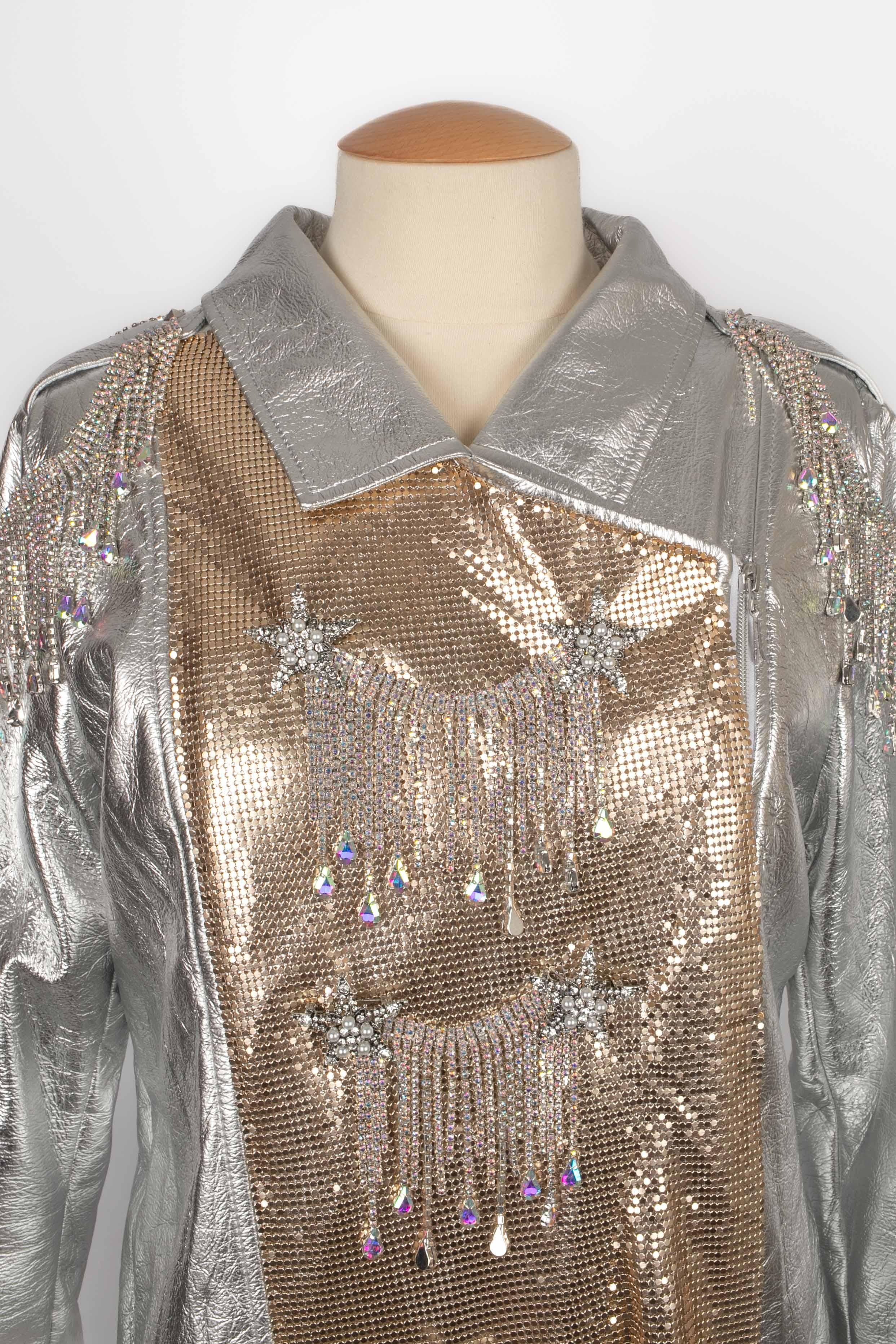 Brown Roberto Cavalli leather jewelry jacket For Sale