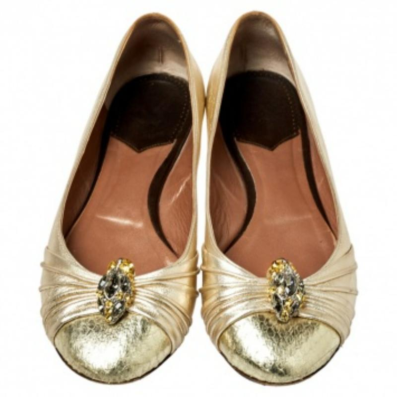 Roberto Cavalli Leather Snake Head Crystal Embellished Ballet Flats Size 39.5 For Sale 1