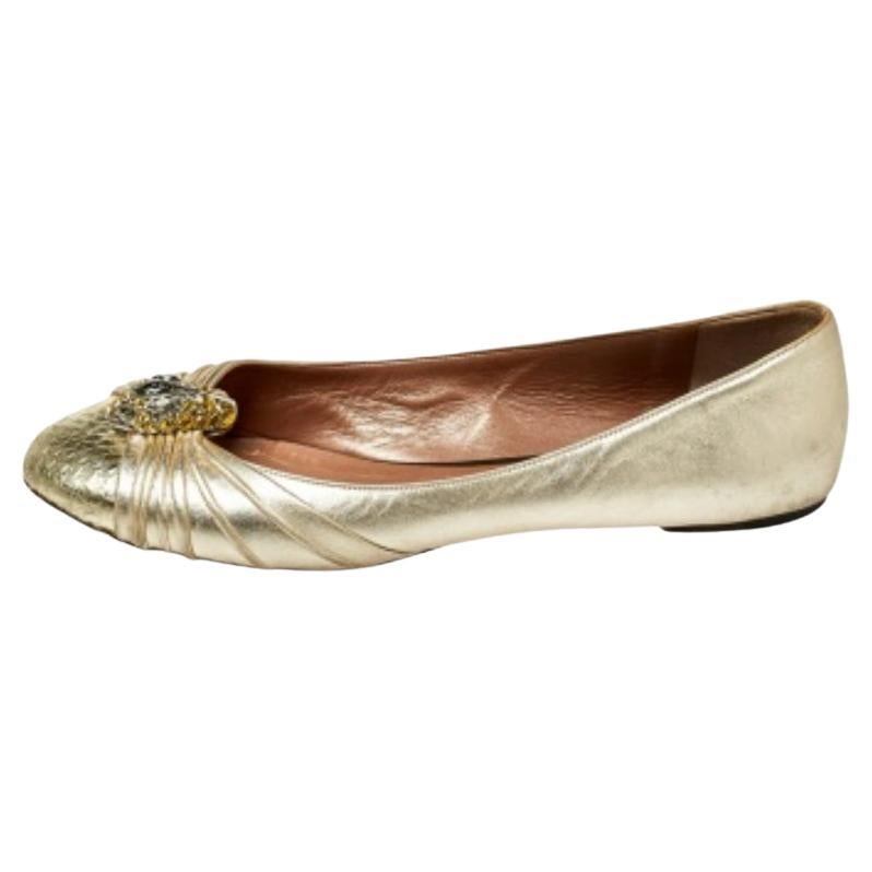 Roberto Cavalli Leather Snake Head Crystal Embellished Ballet Flats Size 39.5 For Sale