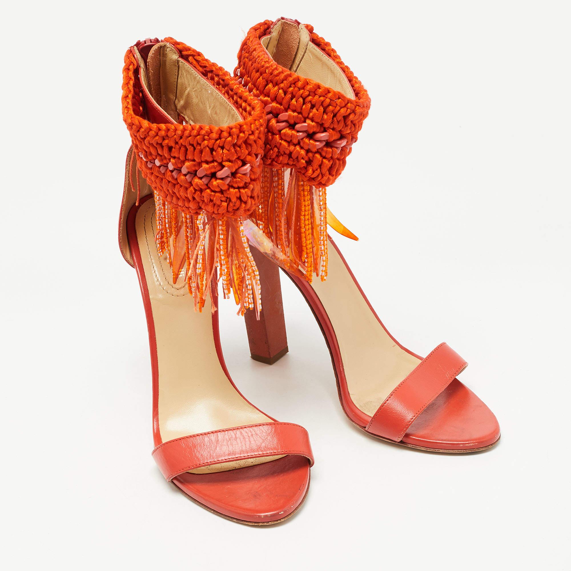 Women's Roberto Cavalli Leather & Woven Fabric Fringes Ankle Strap Sandals Size 40 For Sale