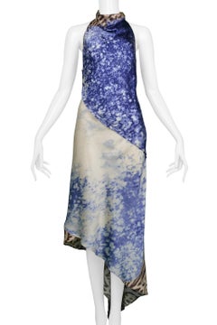 Roberto Cavalli Leopard & Blue Acid Print Halter Dress 2001