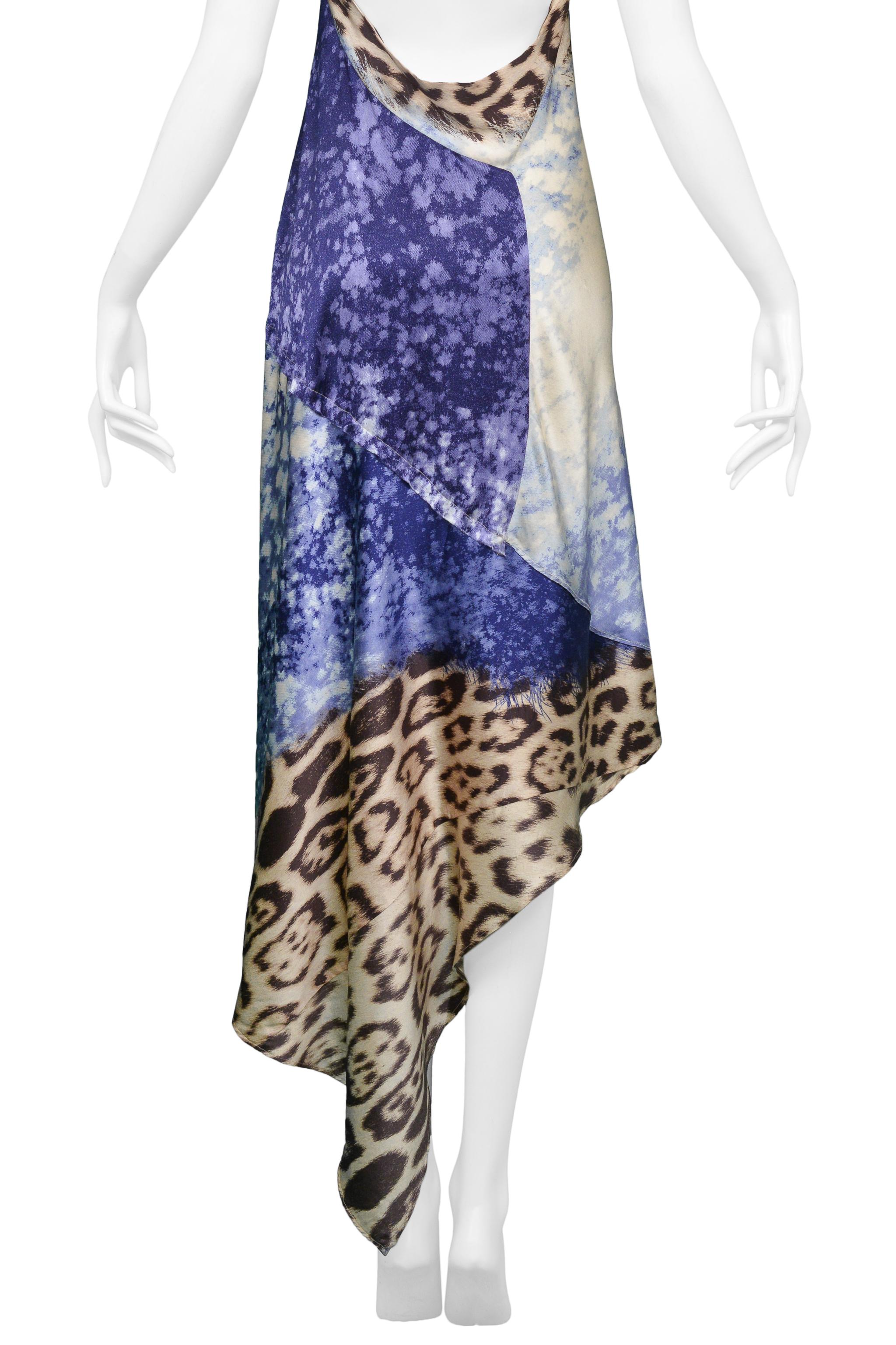 Roberto Cavalli Leopard & Blue Acid Print Halter Dress 2001 1