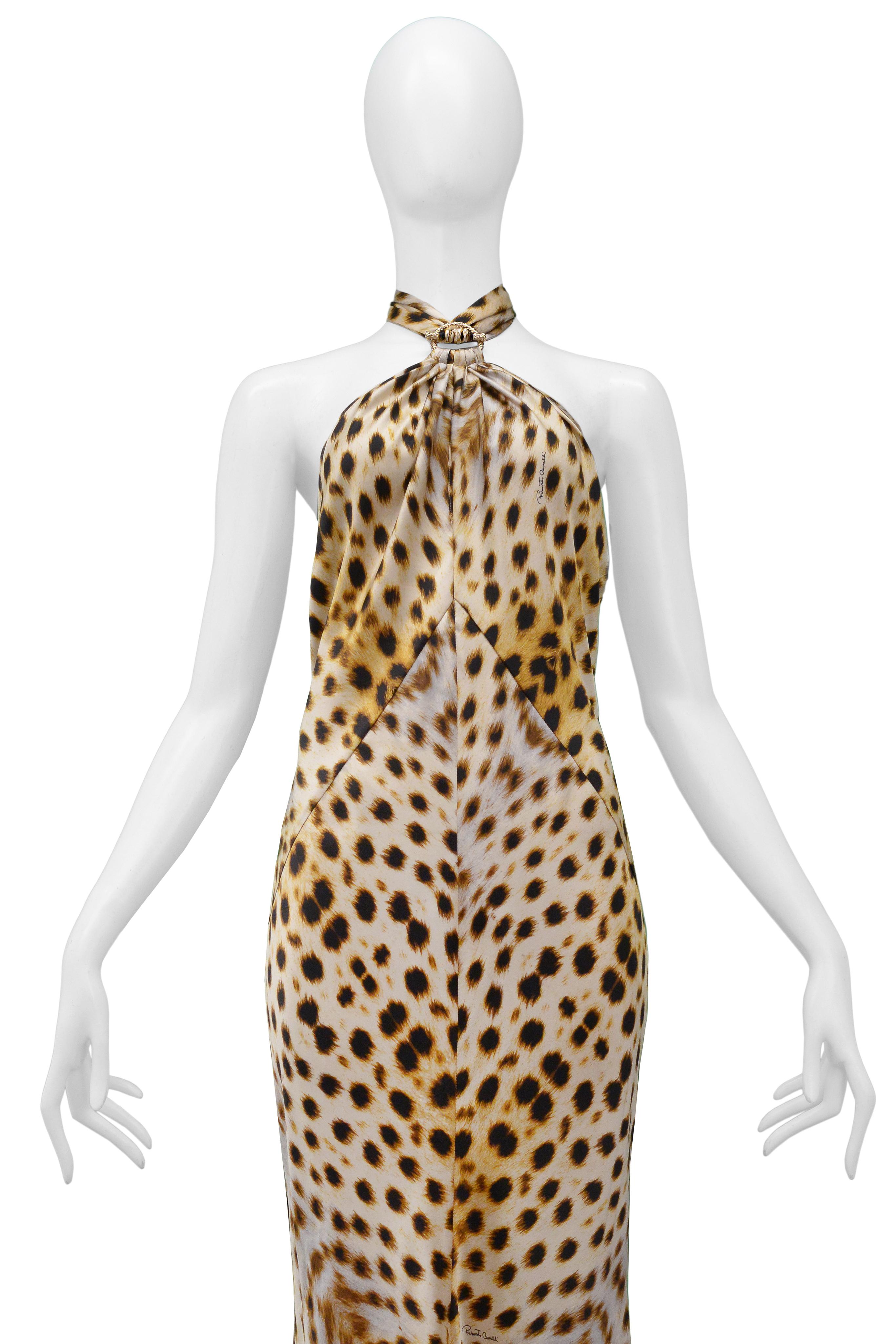 Roberto Cavalli Leopard Halter Kleid mit Gold Hardware 2007 (Braun)